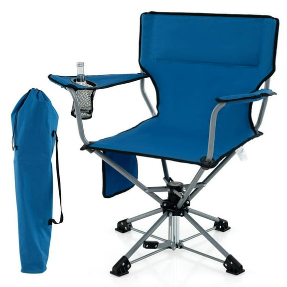 Spaco 360° Swivel Hunting Chair Portable Foldable Hunting Chair with Mesh Cup Holder and Storage Pockets, Outdoor Lounge Chair, Camping Furniture-Blue
