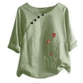 thumbnail image 4 of Patlollav Womans Summer Shirts Clearance Round Neck Short Sleeve Flower Print Loose Tops, 4 of 6