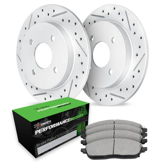 R1 Concepts Drilled and Slotted Carbon Coated Disc Brake Rotor Set with Performance Sport Pads WBSN1-67005