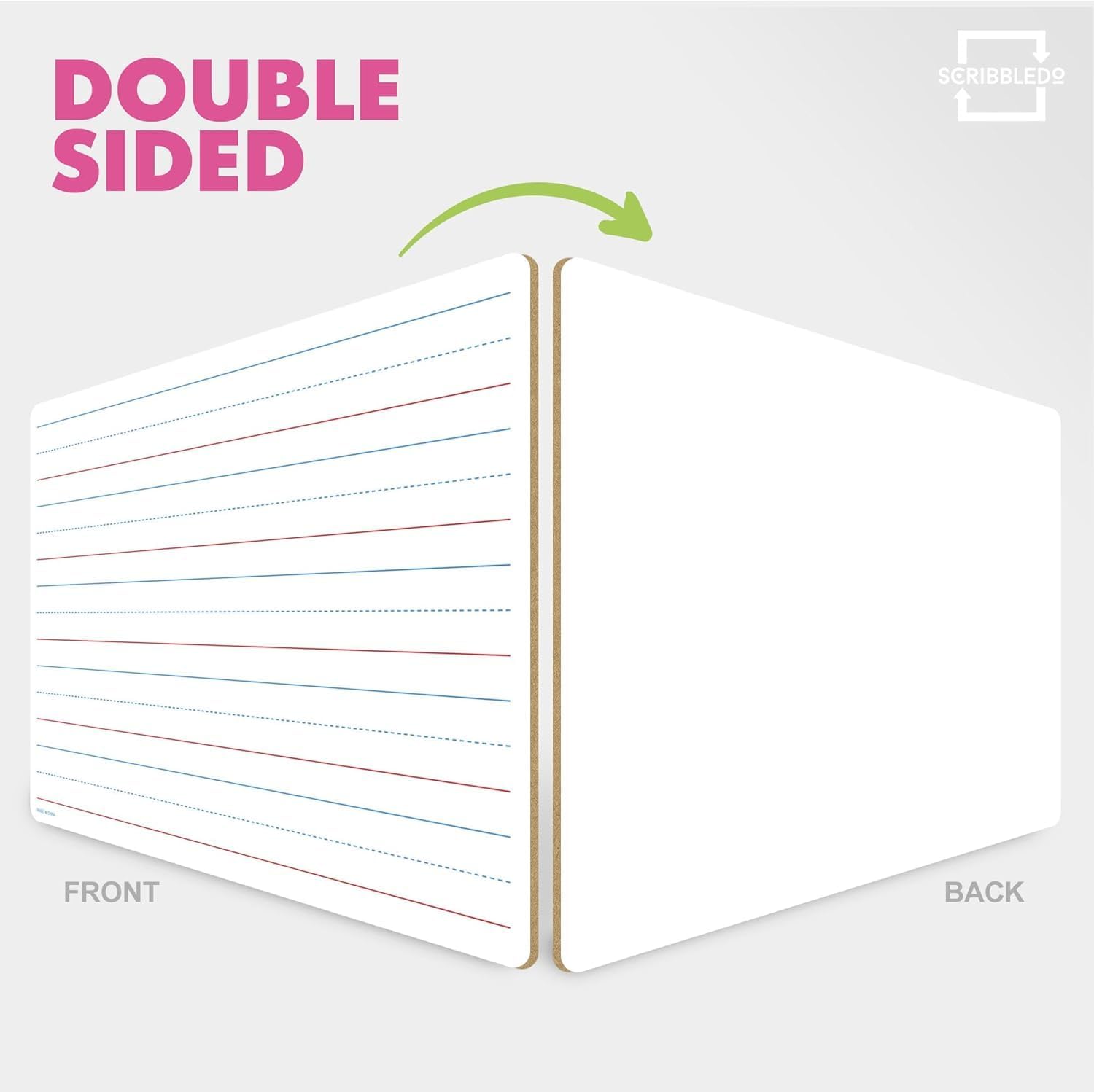 Scribbledo Lined Dry Erase Boards 9"X12"  Double Sided Ruled Whiteboards  Markers and Erasers  5 pack