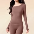 thumbnail image 2 of MOJOGO Women's Thermal Underwear Tops Long Sleeve Crewneck Pullover Lightweight and Warm Solid Base Layer Brown L, 2 of 5