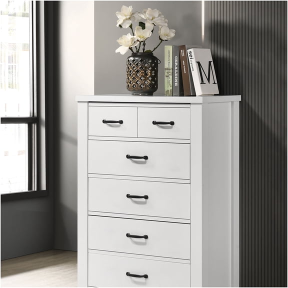 JERFIT White 5-Drawer Dresser, 31" Storage Chest with Black Handles for Bedroom, Engineered Wood Organizer