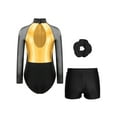thumbnail image 2 of TTAO Kids Girls Long Sleeve Gymnastics Leotards 3 Piece Tumbling Outfits Dance Unitard with Shorts Hairband Gold&Black 12, 2 of 3