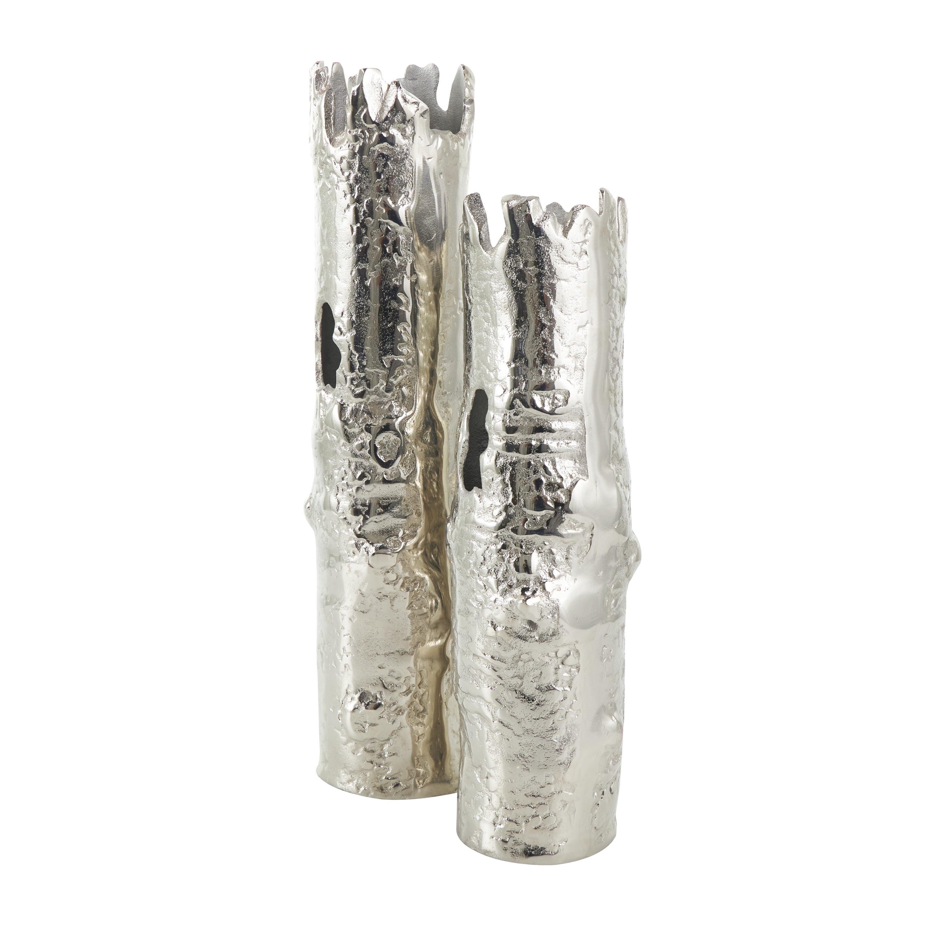 CosmoLiving by Cosmopolitan 18", 15"H Tree Trunk Inspired Silver Aluminum Vase, Set of 2