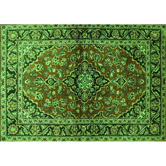 Ahgly Company Indoor Rectangle Medallion Green Traditional Area Rugs, 8' x 12'