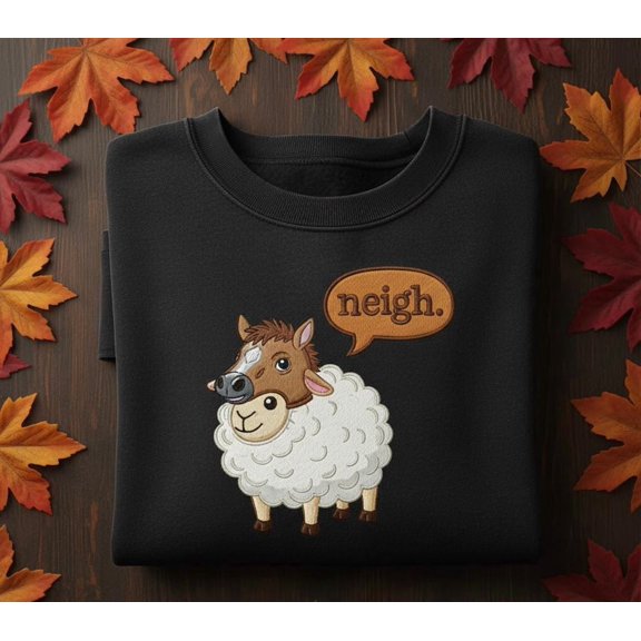 Custom Funny Sheep Horse Sweatshirt Embroidered Neigh Animal Pun Fall Humor Thanksgiving Cozy Gift Sweater