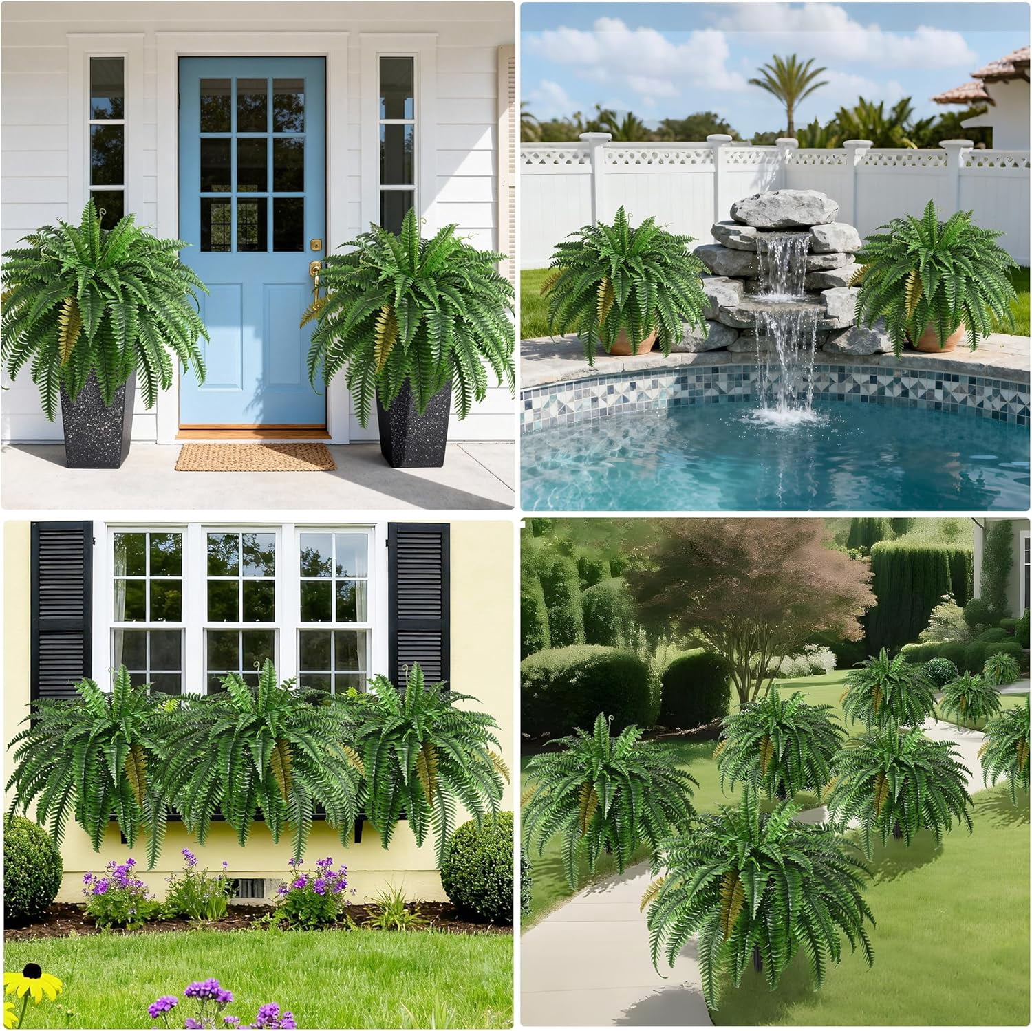 2PCS 45in Fake Ferns Large Artificial Plants Outdoor  Weatherproof Faux  Fern Realistic Hanging Decor for Porch Home Garden