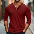 thumbnail image 2 of Timoontee Men's Henley Shirts Long Sleeve Quarter Button Pullover Tops Loose Lightweight Breathable Solid Pocket Casual Workout Blouses Wine L, 2 of 6