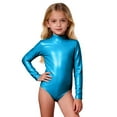 thumbnail image 2 of ZHOGXU Kids Toddler Girls Romper Long Sleeve High Neck Solid Color Back Zip Comfortable Slim Fit Jumpsuit For Dance Gymnastics Stage Performance,Sky Blue,8-9 Years, 2 of 4