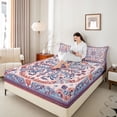 thumbnail image 5 of Feelyou Adult Bohemian Damask Twin Sheet Sets, Blue Orange Flower Floral Twin Fitted Sheet, Tribal Paisley Mandala Flat Sheet, Super Cozy Room Decor, 3 Pieces, 5 of 8