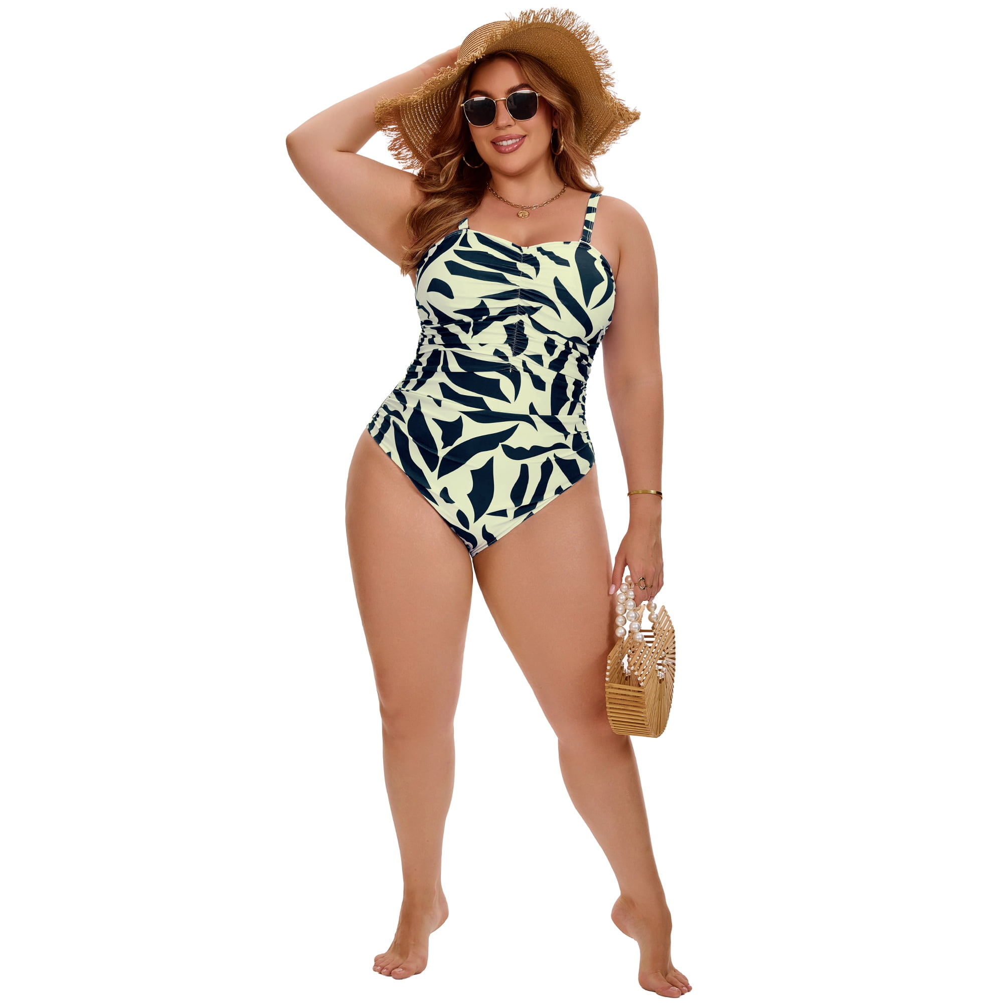 DARING DIVA Women's Plus Tummy Control Adjustable Straps Swimsuit L Black