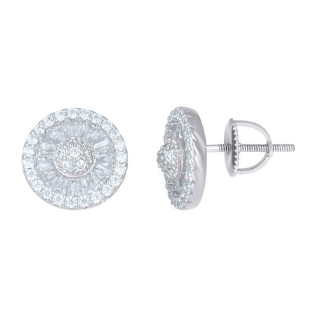 925 Sterling Silver Mens Baguette Round Cubic-Zirconia Fashion Stud Earrings