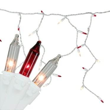 Northlight 50ct Mini Window Curtain Icicle String Lights Red/Clear - 5' White Wire