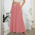 thumbnail image 2 of QIJIE Women's Skirts Drawstring Soft Elastic Swing Maxi Flowy Skirts Cotton Plus Size High Waist Trendy Long Length Skirts with Pockets Pink M, 2 of 6