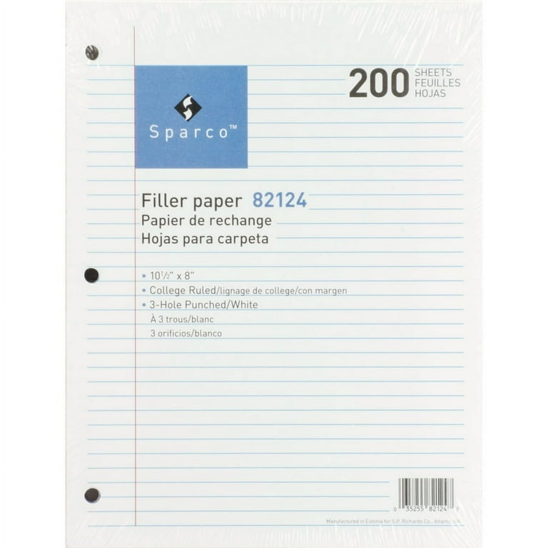 Sparco Notebook Filler Paper - Letter - 200 Sheets - Ruled Red Margin - 16 lb Basis Weight - Letter - 8 1/2 Sparco Notebook Filler Paper - Letter - 200 Sheets - Ruled Red Margin - 16 lb Basis Weight - Letter - 8 1/2