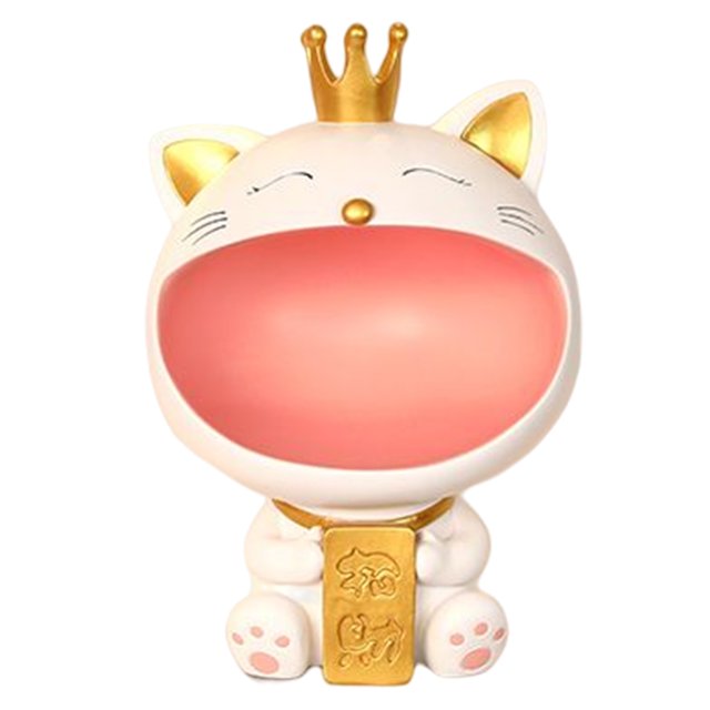Adorno De Almacenamiento Para Gatos Estatua de resina con diseño de gato de la suerte, adorno de almacenamiento para llaves de entrada, decoración de escritorio de estudio (F) Ehuebsd Libre de BPA