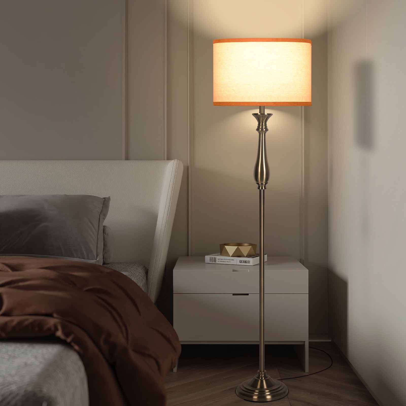 HonoDing Traditional Floor Lamp Classic Standing Lamp  Fabric Shade Rustic Upright Floor Lights Vintage Elegant(Bronze)