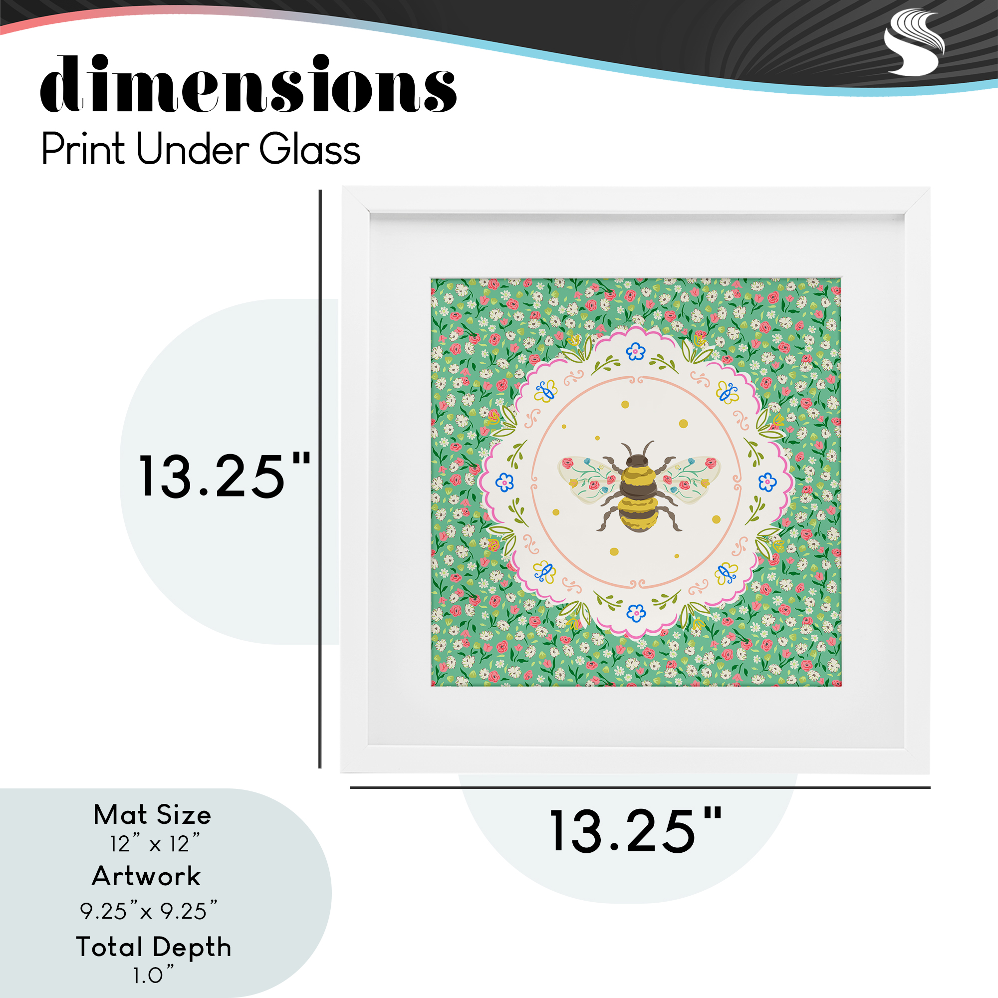 Spring Bee Delicate Florals White Framed Print Under Glass, design by Angela Steahling