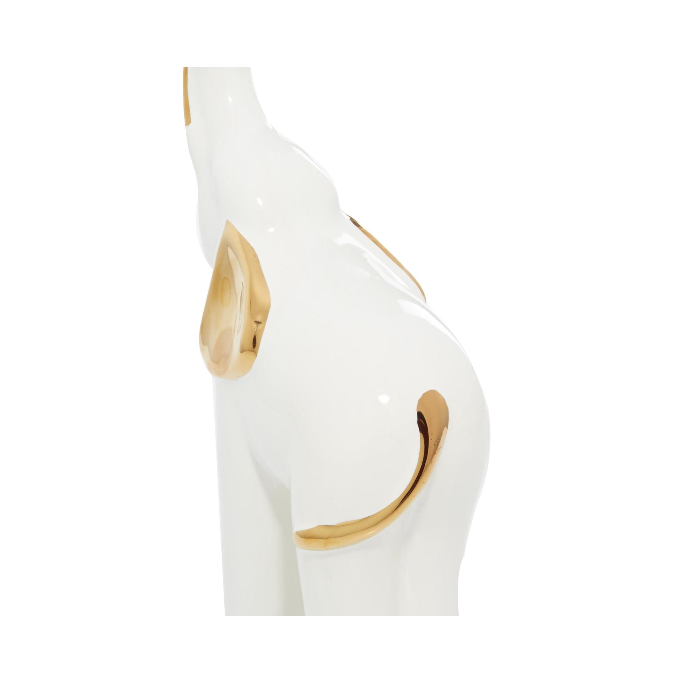 4"W, 14"H Gold Porcelain Ceramic Elephant Sculpture, by DecMode (2 Count)