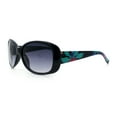 thumbnail image 6 of Kids Size Girls Classic 90s Designer Style Wrap Rounded Rectangle Sunglasses Black Green Flower Arm, 6 of 8