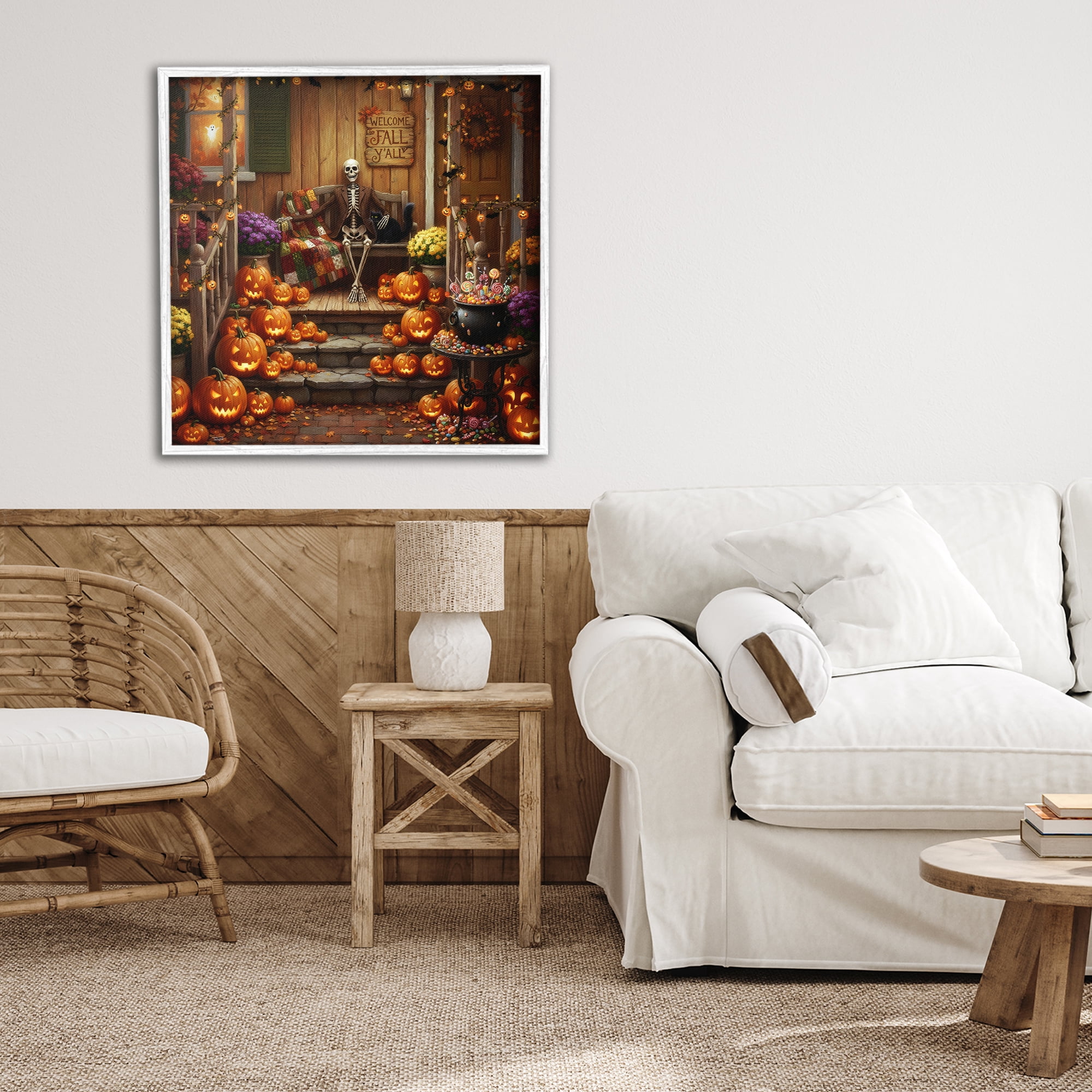 Stupell Industries Welcome To Fall Skeleton Porch White Framed Giclee Art, design by Tabz Jones