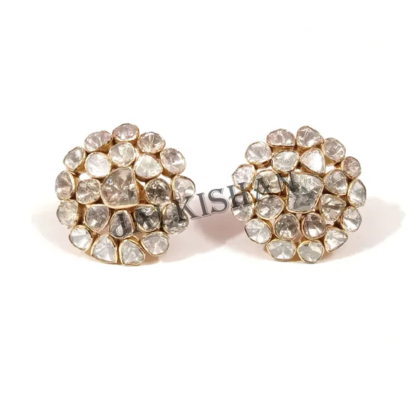 Polki Earring, Rose Cut Polki Diamond Earring, 925 Sterling Silver, Traditional Earring, Victorian Jewelry, Wedding Jewelry, Birthday Gift