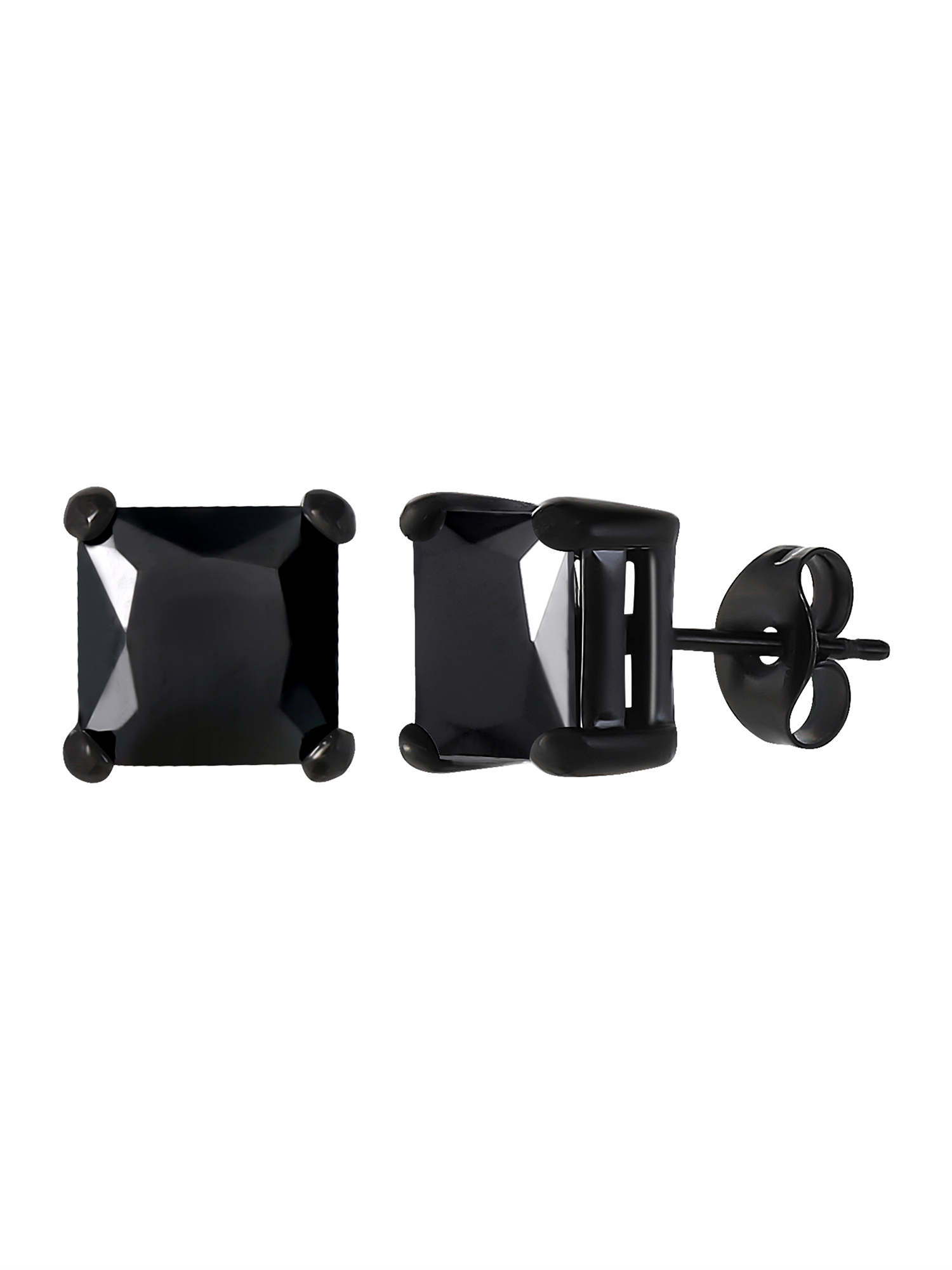 Brilliance Fine- Men's Stainless Steel Black Plated Simulated Diamond Singlet Earring Set, 4 Pieces