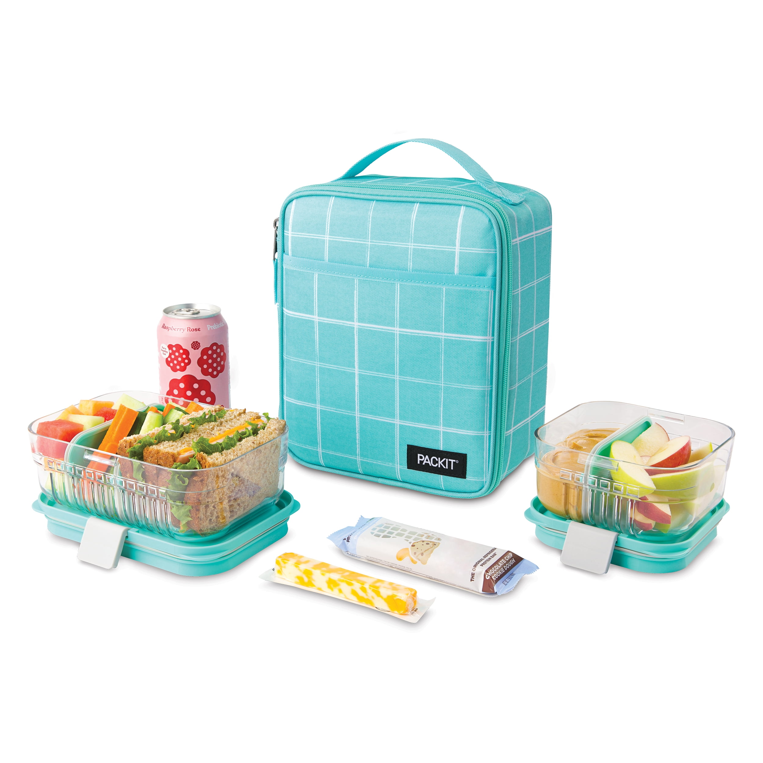 PackIt Freezable, Reusable Upright Lunch Box, Mint Grid
