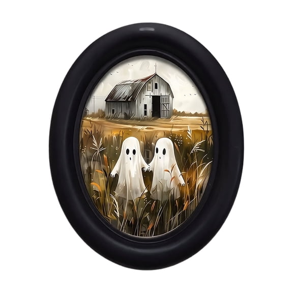 Halloween Decorations Framed Ghost Wall Art Picture with Rustic Barn and Dry Grass Field Scene for Bedroom Living Room Entryway Holiday Home Decor and Everyday Wall Accent Display