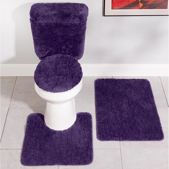 WJSP Plush 5-Piece Bath Rug Set, Soft Non-Slip Bathroom Rugs, Absorbent Quick-Drying Bath Mat, Lid Cover, Tank Covers, Plum