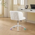 thumbnail image 3 of Furniture Office Chair,  Artificial Rabbit Hair Makeup Vanity Chair Chair, 360 Comfy Swivel Armless Chair with Wheels, Modern Height Adjustable Cute Vanity Chair for Living Room Small Spaces Ivory, 3 of 8