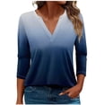 thumbnail image 5 of Womens 3/4 Sleeve T-Shirt Tops V-Neck Casual Striped Print Color Block Loose Trendy Fall Tunic Blouse Tops,Blue 1,3XL, 5 of 5