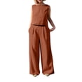 thumbnail image 2 of WCJM Orange Womens Large Plain Sleeveless Trousers Suit Cotton Linen Casual Long Sleeved Loose Cotton Suit, 2 of 9