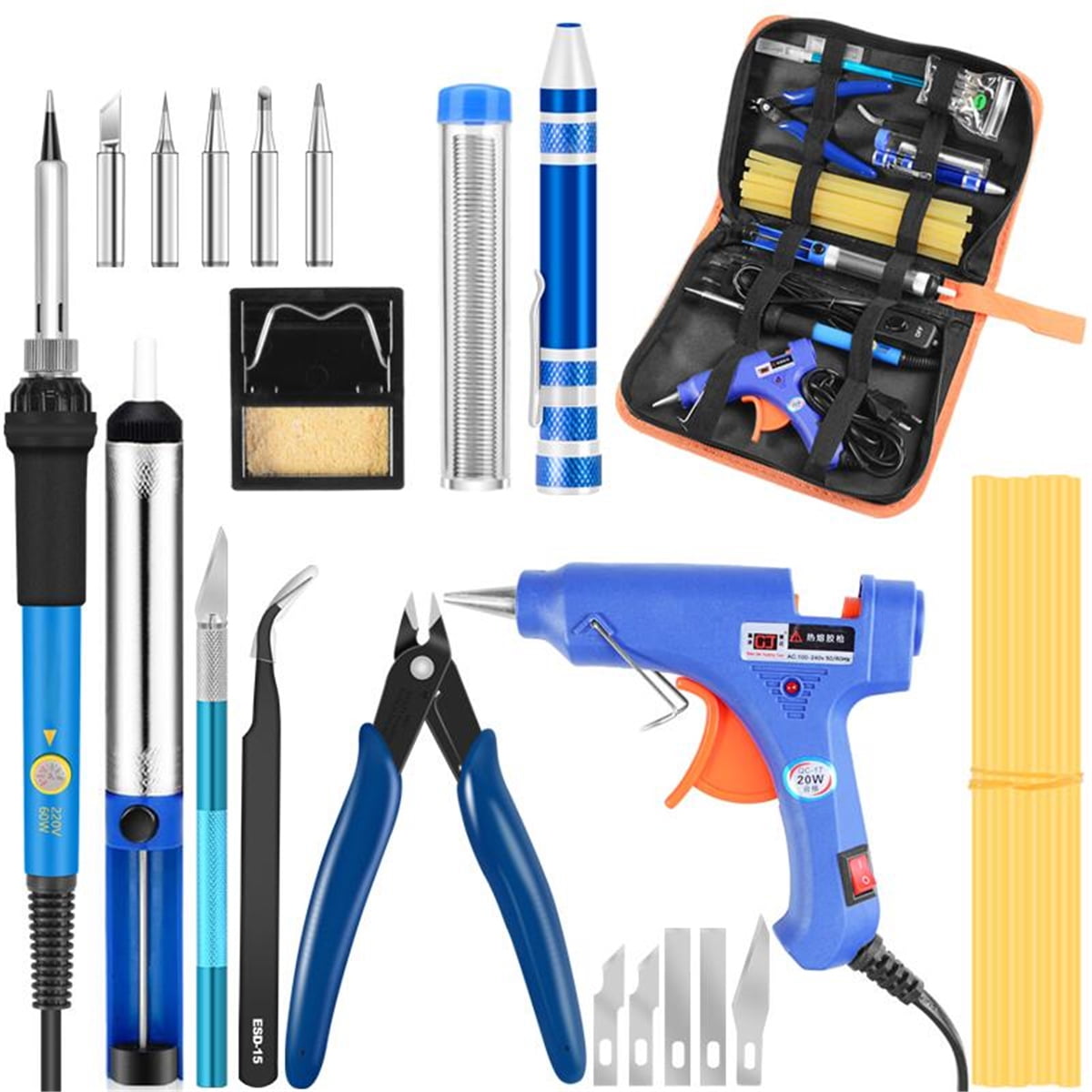 29in1 110V/220V 60W Electric Soldering Iron Kit Electronics Welding Tools Hot Melt Glue Gun Hand