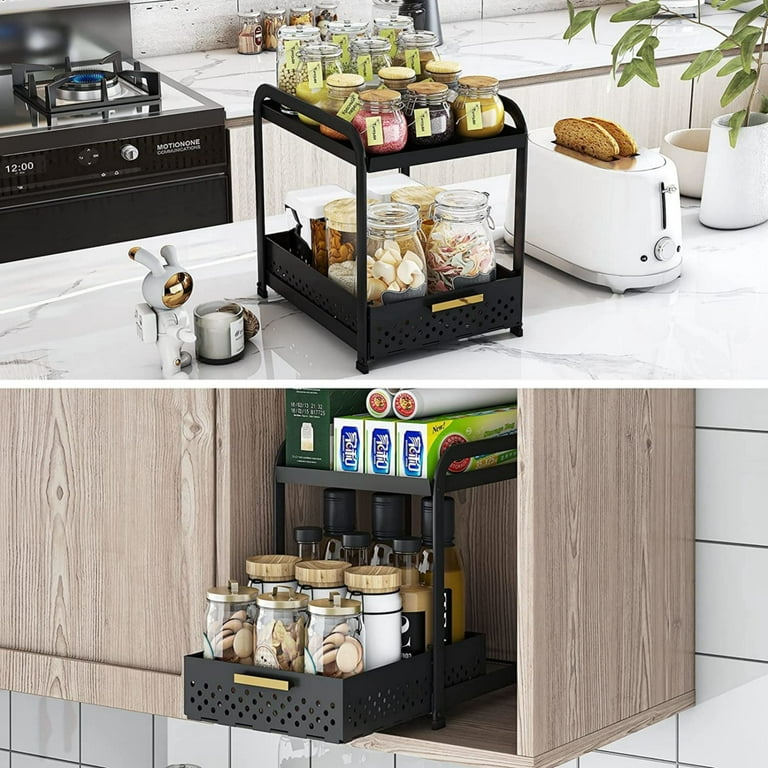 Avaspot Double Sliding Cabinet Organizer Drawer and Storage 2 Tier Easy  Access Slide Out Bathroom Organizer Under Sink Cabinet Kitchen Organizers  and
