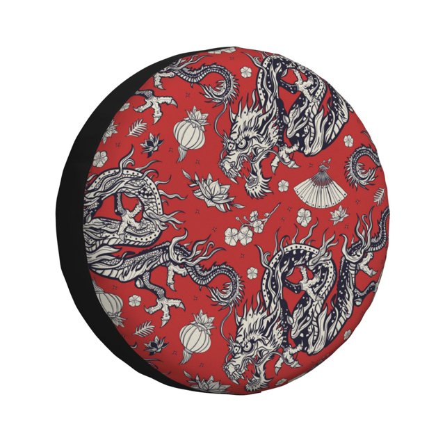 Fotbe Dragons2 Funda de Llanta de Repuesto con Estampado, Engrosada, Ajuste Universal para Jeep, Remolque, RV, SUV, Camión-14 inch