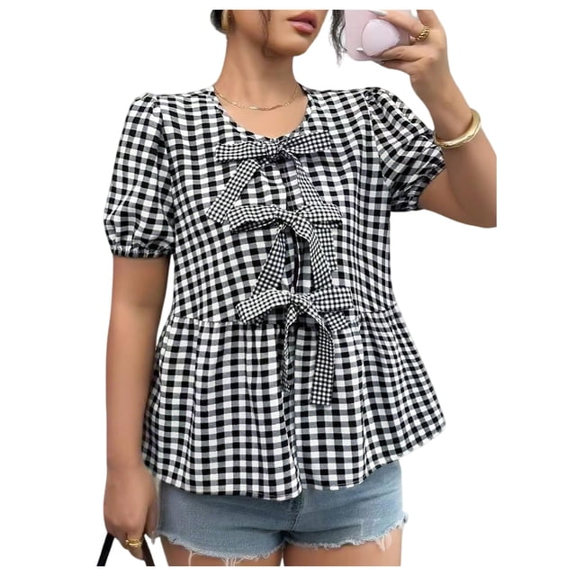 Blusa WDIRARA de manga corta abullonada con estampado floral para mujer