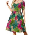 thumbnail image 1 of Vestido elegante de manga corta con estampado tropical de verano para mujer, vestido de fiesta de verano 2025, vestido de playa al atardecer, 1 of 7