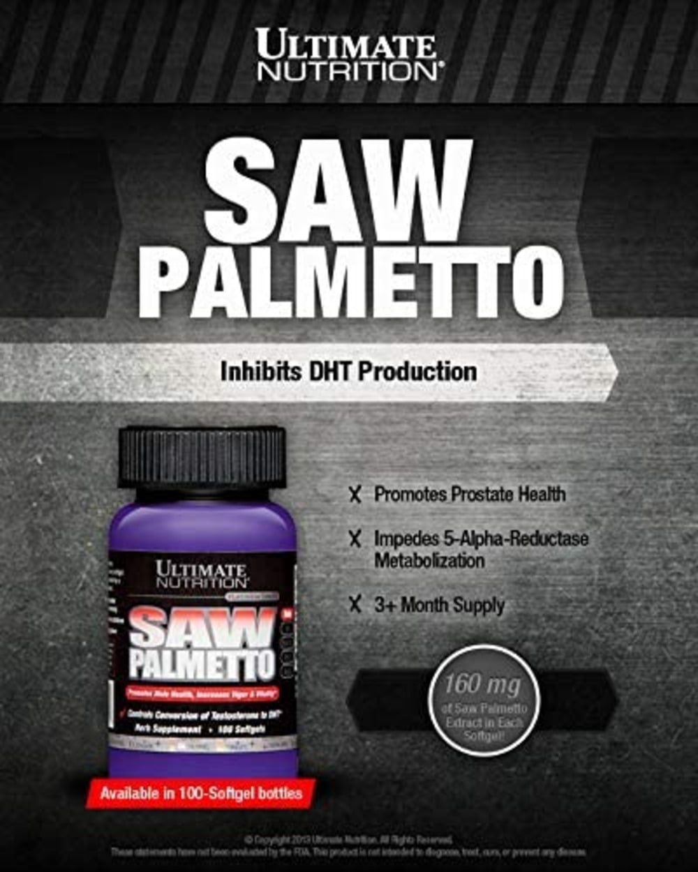 Ultimate Nutrition Saw Palmetto Softgels,Herbal Supplements 100 Gels.