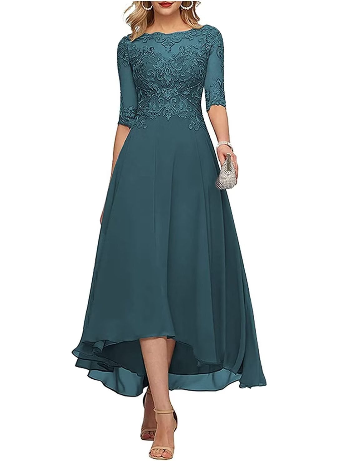 Lace Applique Mother of The Bride Dress Half Sleeves Midi Formal Evening  Gowns Olive Green 2 - Walmart.com