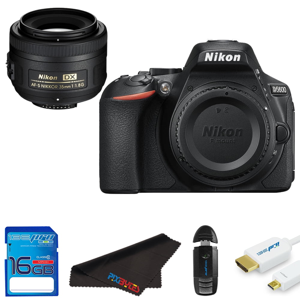 Nikon D5600 DSLR Camera + Nikon AF-S DX NIKKOR 35mm f/1.8G Lens + Pixi  Starter Bundle Kit