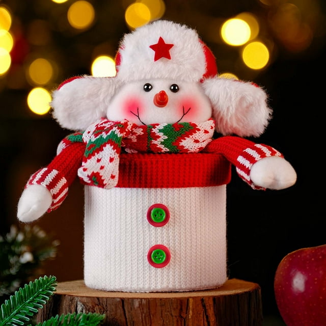 Rewenti Christmas Decorations Large Capacity Knitted Fabric Elderly Figures Candy Boxes Christmas Bags Home Decor