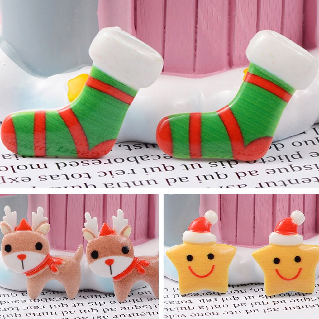Techinal 100Pcs Christmas Flatback Buttons Cartoon Santa Claus Xmas Tree Resin Embellishments Slime Charms for DIY Crafts Scrapboo
