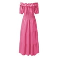 thumbnail image 5 of Baqcunre Womens Dresses 2023 New Spring New Solid Elastic Neckline Off Shoulder Slender Dress Women'S Casual Dresses Midi Dress Hot Pink Dress L, 5 of 5