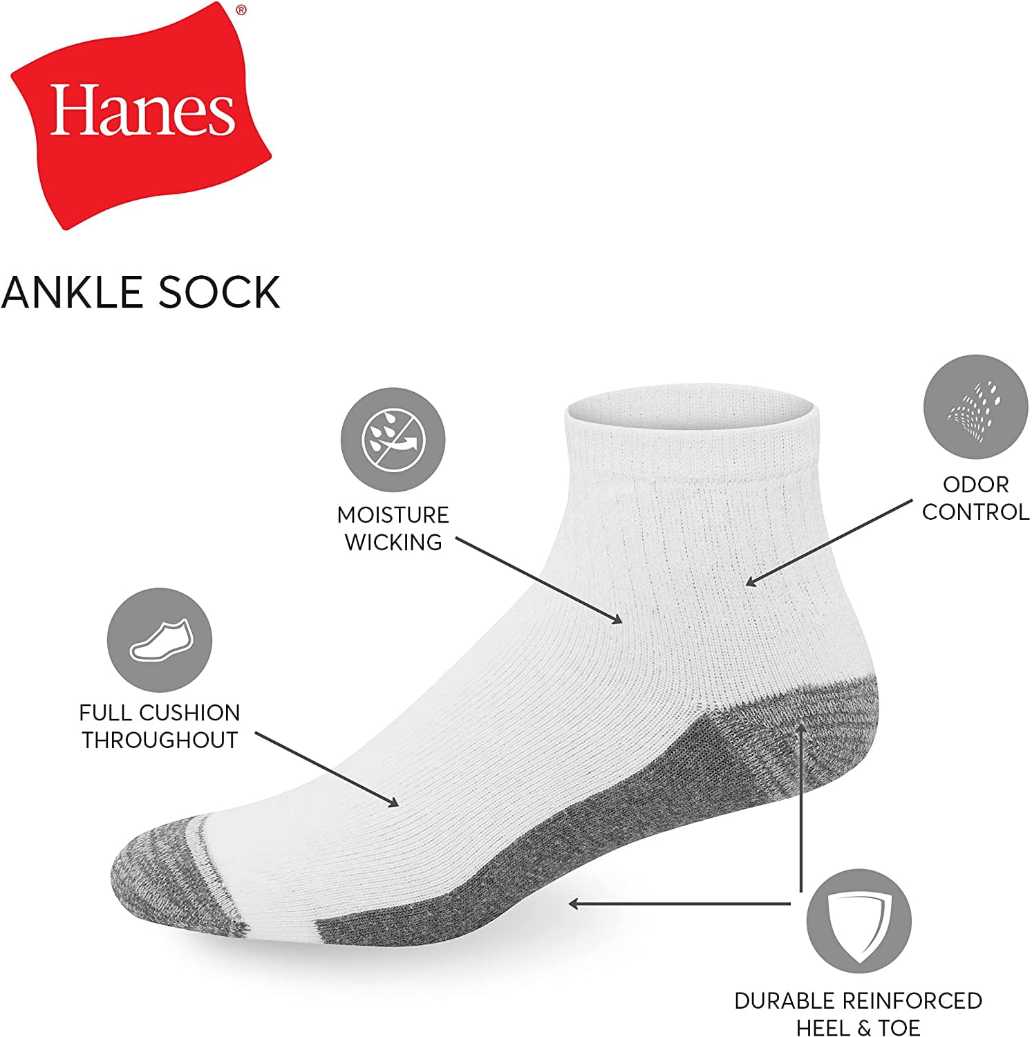 Men's Hanes Ultimate® 8-Pack X-Temp Ultra Cushion Ankle Socks Color: White Size: 6-12
