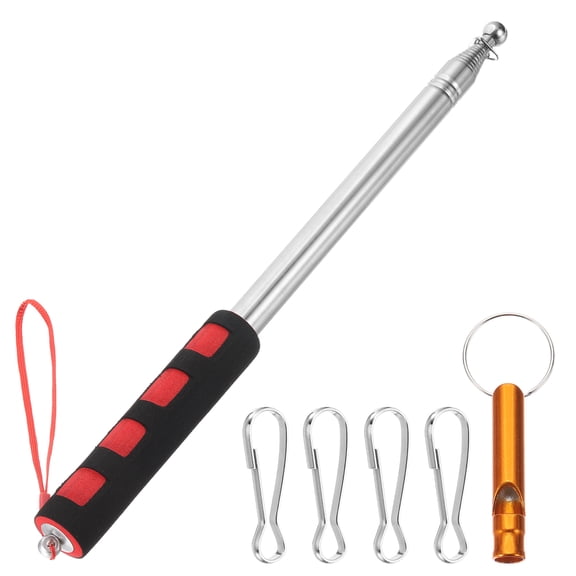 Uxcell 8.2ft Telescopic Flag Pole, Handheld Portable Flagpole with Clips, Whistle, and Strap for Tour Guide Festival, Red Black