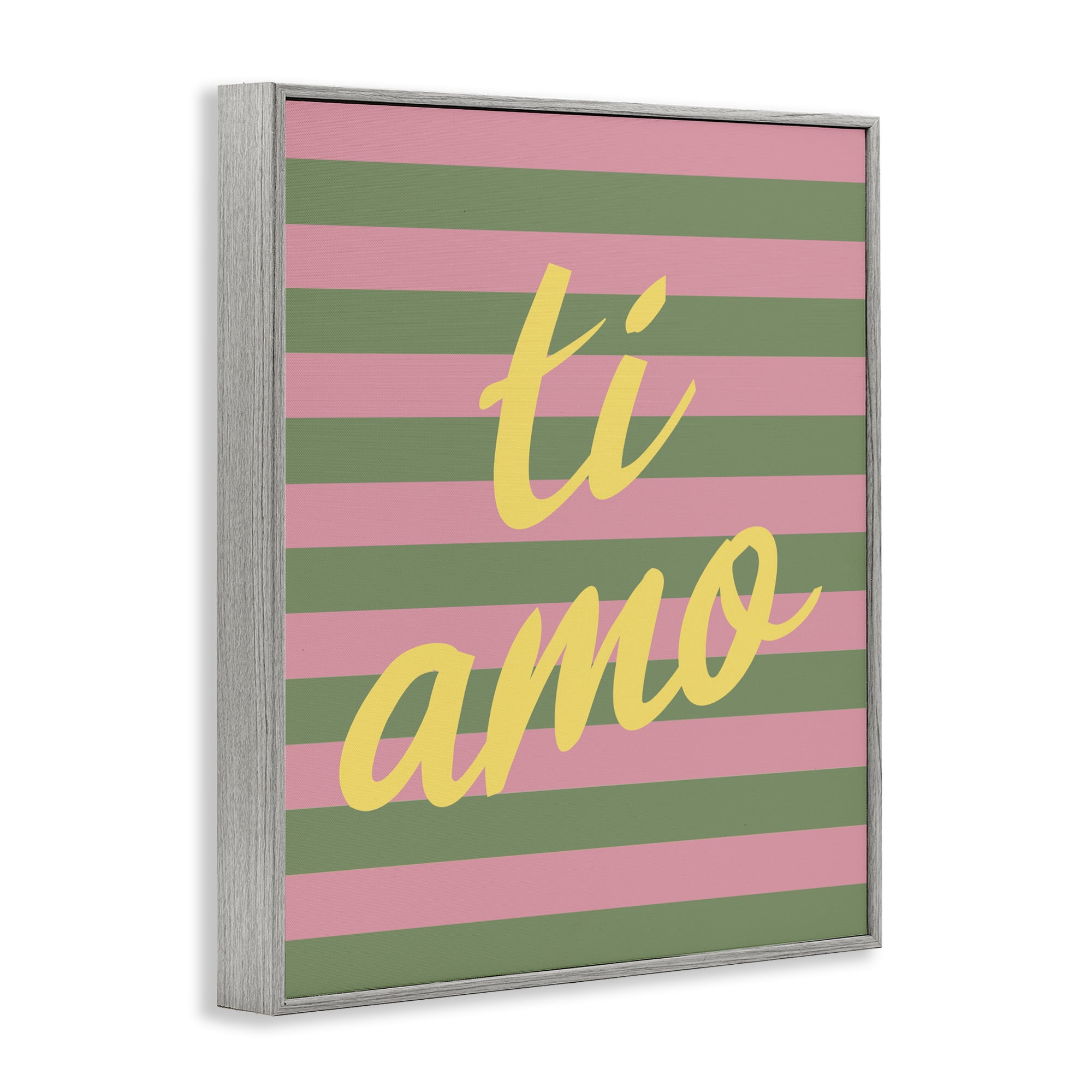 Stupell Industries Ti Amo Pink Green Stripes Gray Framed Giclee Art, design by SD Graphics Studio