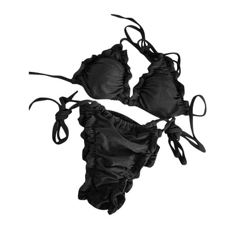 Halter Swimsuits for Women Sexy Brazilian Swimwear Bikini 2 Piece Spaghetti Strap Top Thong Swimsuit Solid Bathing Suit
