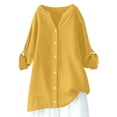thumbnail image 3 of Camisetas de talla grande,Blusa de manga larga con cuello en V para mujer, corte holgado, 100 % poliéster, ideal para el hogar o la oficina, sopatenor, 3 of 9