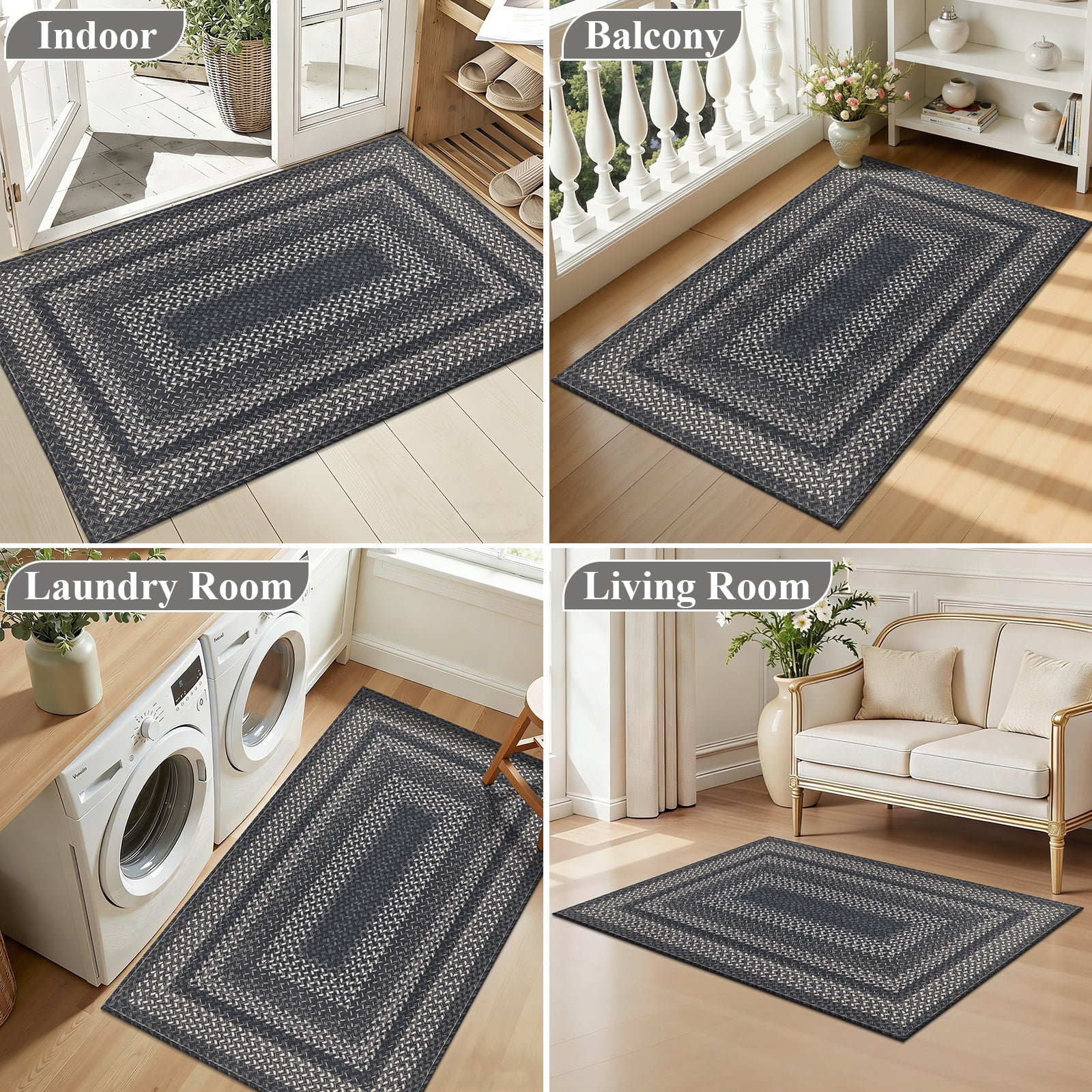 Enyhom Front Door Mat 32" x 48" Heavy Duty Durable Welcome Mat for Outdoor Indoor, Dirt Trapper Doormat ,Black Gray